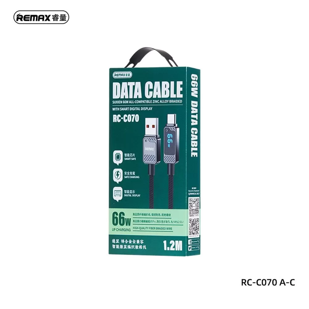 REMAX RC-C070_A-C USB-A to Type-C 66W Fast Charging Cable with Display