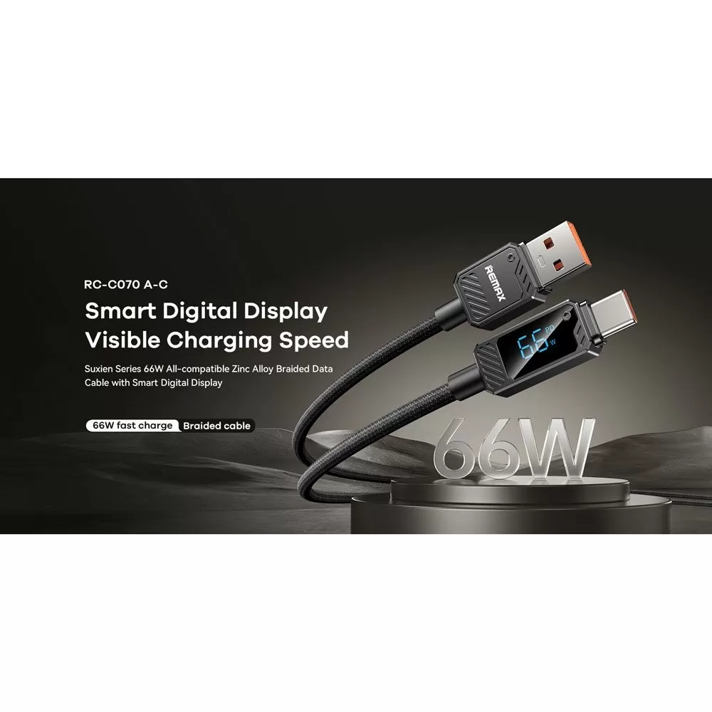 REMAX RC-C070_A-C USB-A to Type-C 66W Fast Charging Cable with Display