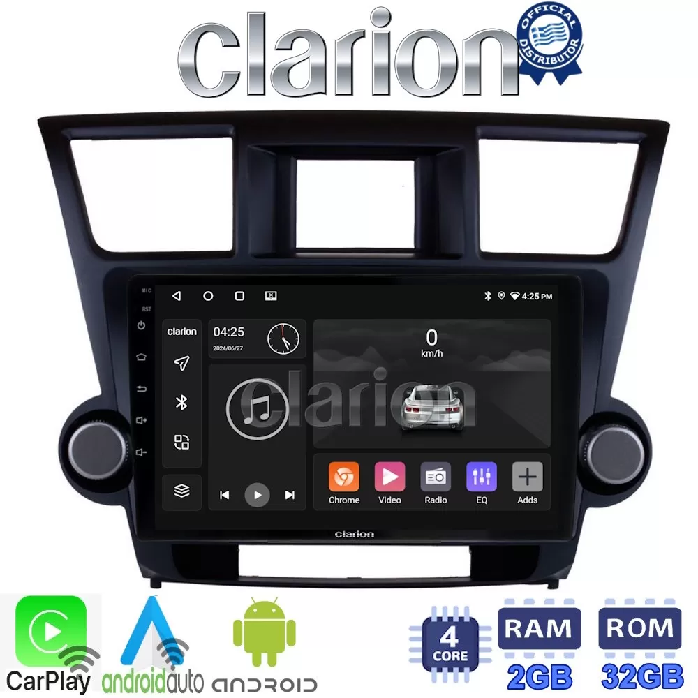 CLARION GL31089 Οθόνη OEM Multimedia Αυτοκινήτου για Toyota Highlander 2008  2015 (CarPlay/AndroidAuto/BT/GPS