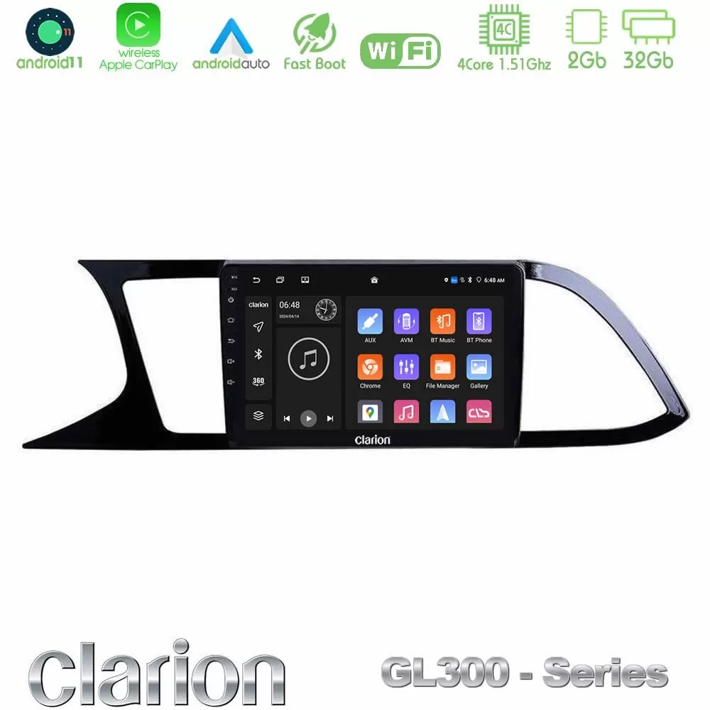Clarion GL300 Series 4Core Android11 2+32GB Seat Leon 2013 – 2019 Navigation Multimedia Tablet 9" Με Carplay & Android Auto