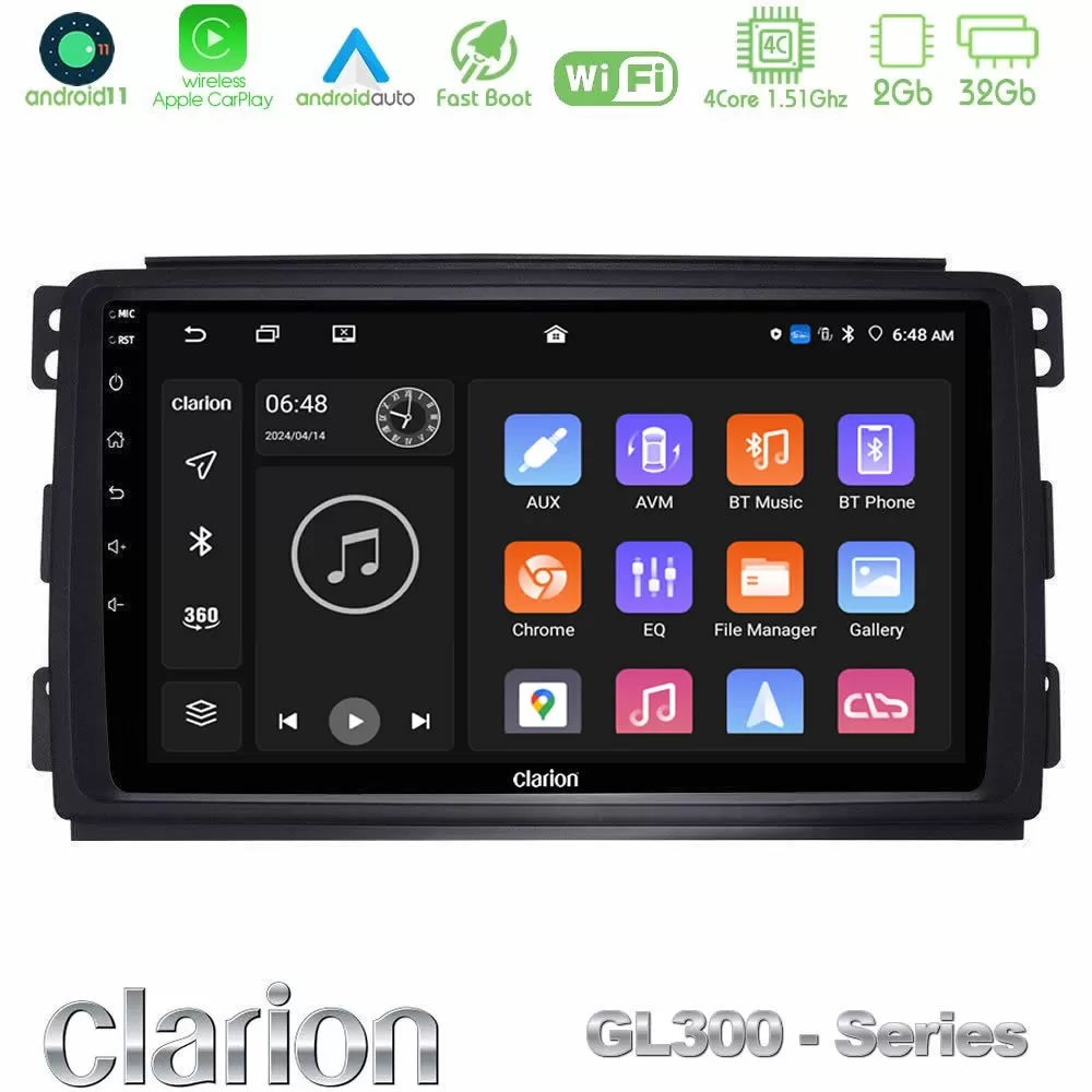 Clarion GL300 Series 4Core Android11 2+32GB Smart 451 Navigation Multimedia Tablet 9" Με Carplay & Android Auto