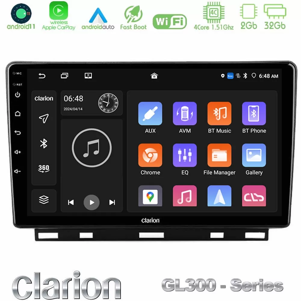 Clarion GL300 Series 4Core Android11 2+32GB Renault Clio 5 2020-2024 Navigation Multimedia Tablet 9" Με Carplay & Android Auto