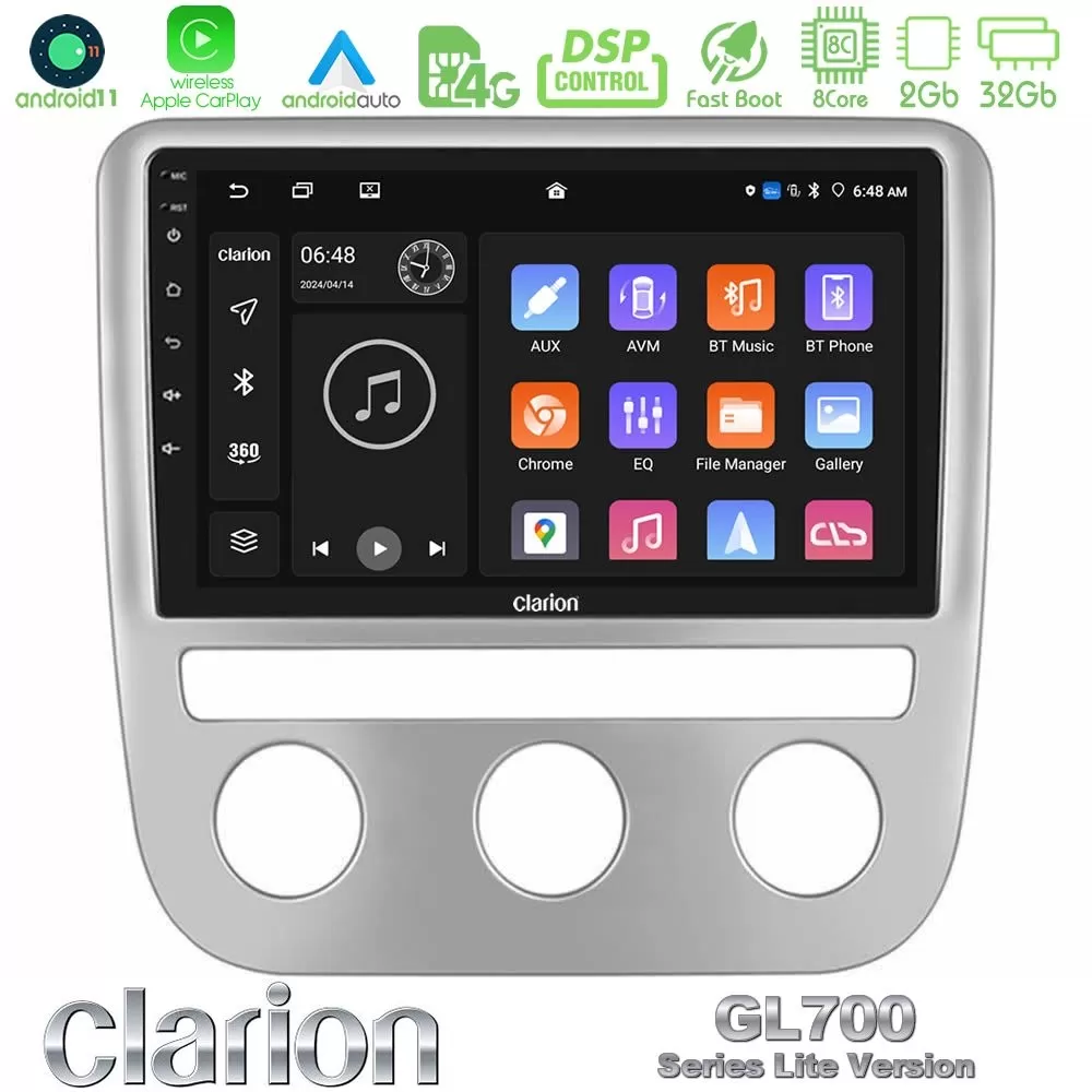 Clarion GL700 Lite Series 8Core Android11 2+32GB VW Scirocco 2008-2014 Navigation Multimedia Tablet 9" Με Carplay & Android Auto