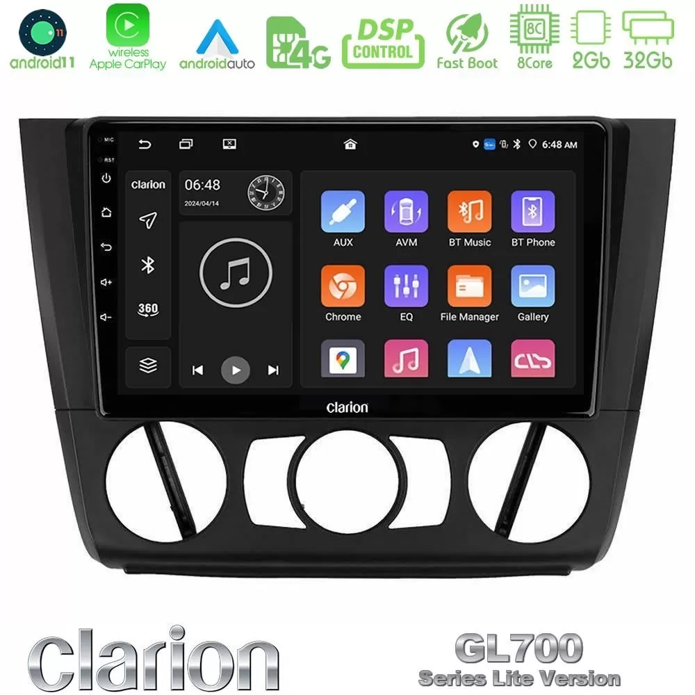 Clarion GL700 Lite Series 8Core Android11 2+32GB BMW 1Series E81/E82/E87/E88 (MANUAL A/C) Navigation Multimedia Tablet 9" Με Car