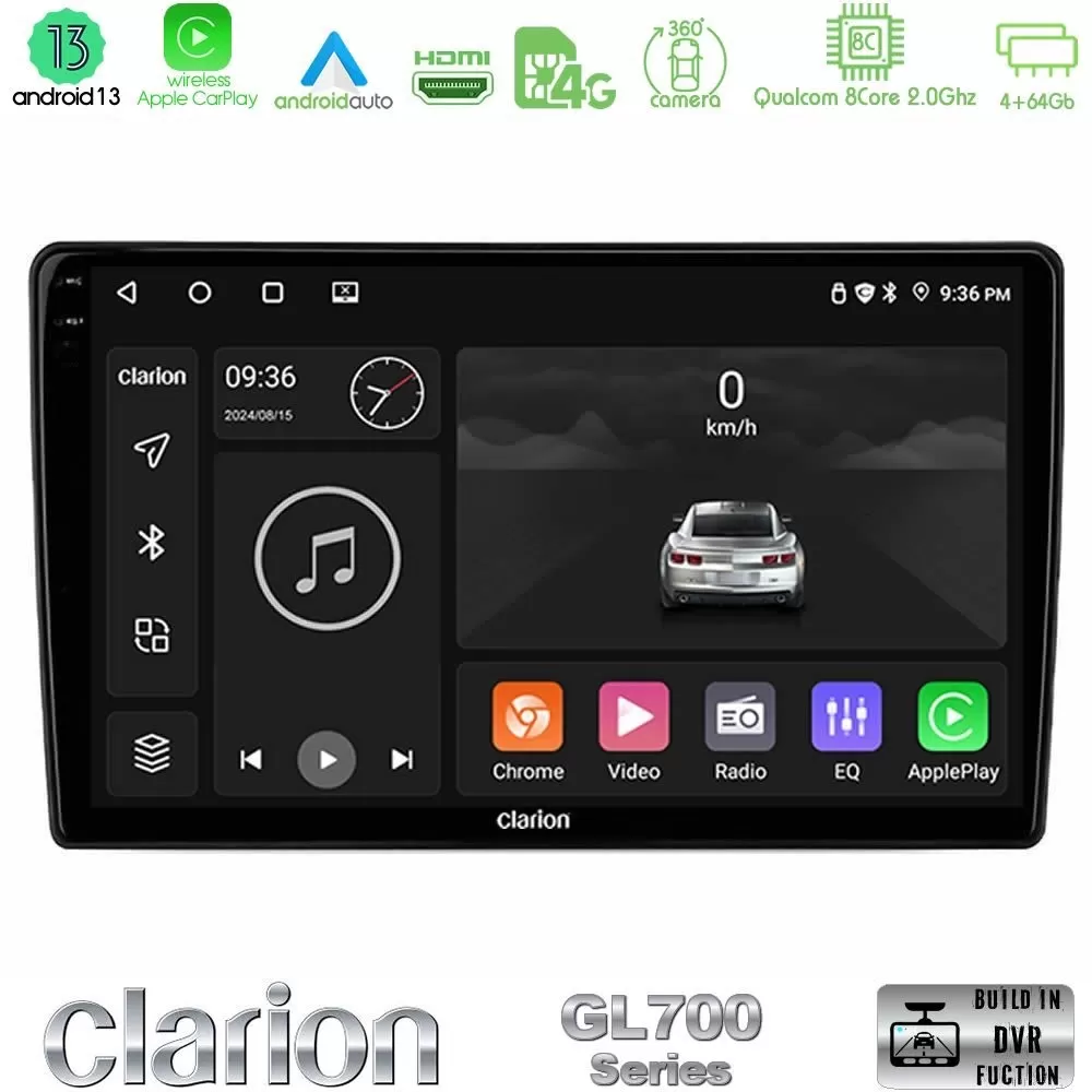 Clarion GL700 Series 8Core Android13 4+64GB Hyundai i20 2018-2020 Navigation Multimedia Tablet 9" Με Carplay & Android Auto