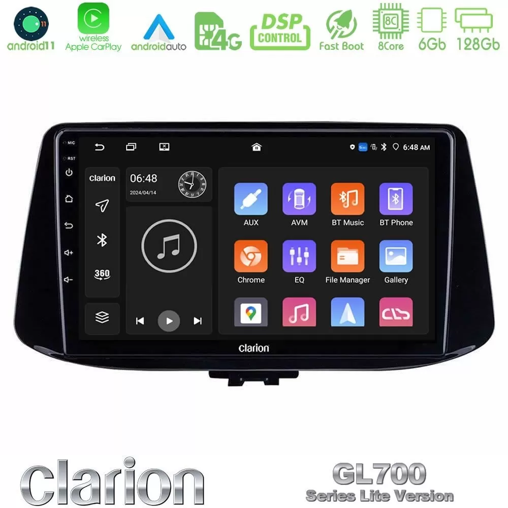 Clarion GL700 Lite Series 8Core Android11 6+128GB Hyundai i30 Navigation Multimedia Tablet 9" Με Carplay & Android Auto