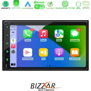 Bizzar 2DIN Deck 4core Android13 4+32GB Navigation Multimedia Deckless 6.9" με Carplay/AndroidAuto