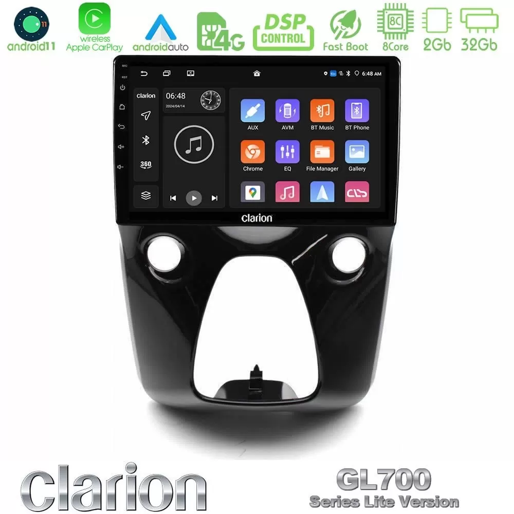 Clarion GL700 Lite Series 8Core Android11 2+32GB Toyota Aygo | Citroen C1 | Peugeot 108 Navigation Multimedia 10" Με Carplay & A