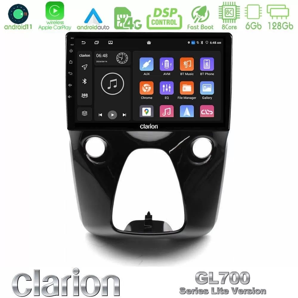 Clarion GL700 Lite Series 8Core Android11 6+128GB Toyota Aygo | Citroen C1 | Peugeot 108 Navigation Multimedia 10" Με Carplay & 