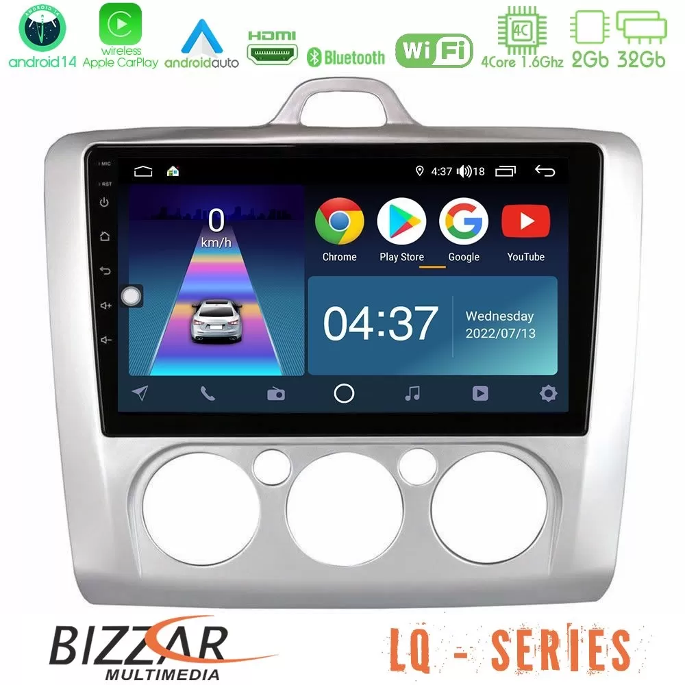 Bizzar LQ Series 4Core Android14 2+32GB Ford Focus Manual AC Navigation Multimedia Tablet 9" Με Carplay & Android Auto