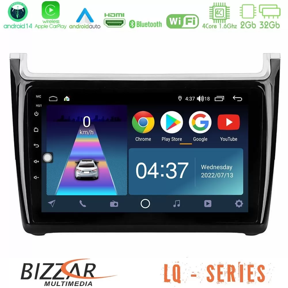Bizzar LQ Series 4Core Android14 2+32GB Vw Polo Navigation Multimedia Tablet 9" Με Carplay & Android Auto