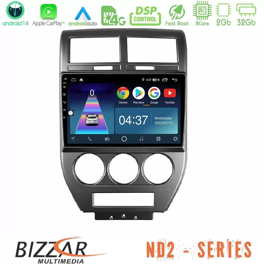 Bizzar ND2 Series 8Core Android14 2+32GB Jeep Compass/Patriot 2007-2008 Navigation Multimedia Tablet 10" Με Carplay & Android Au