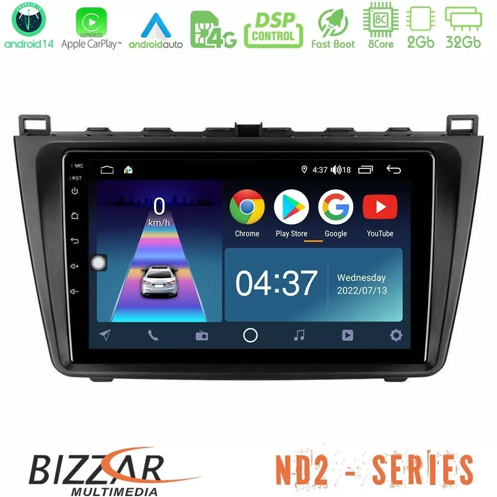 Bizzar ND2 Series 8Core Android14 2+32GB Mazda 6 2008-2012 Navigation Multimedia Tablet 9" Με Carplay & Android Auto