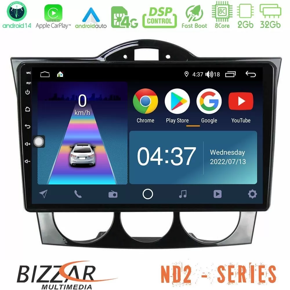 Bizzar ND2 Series 8Core Android14 2+32GB Mazda RX8 2003-2008 Navigation Multimedia Tablet 9" Με Carplay & Android Auto