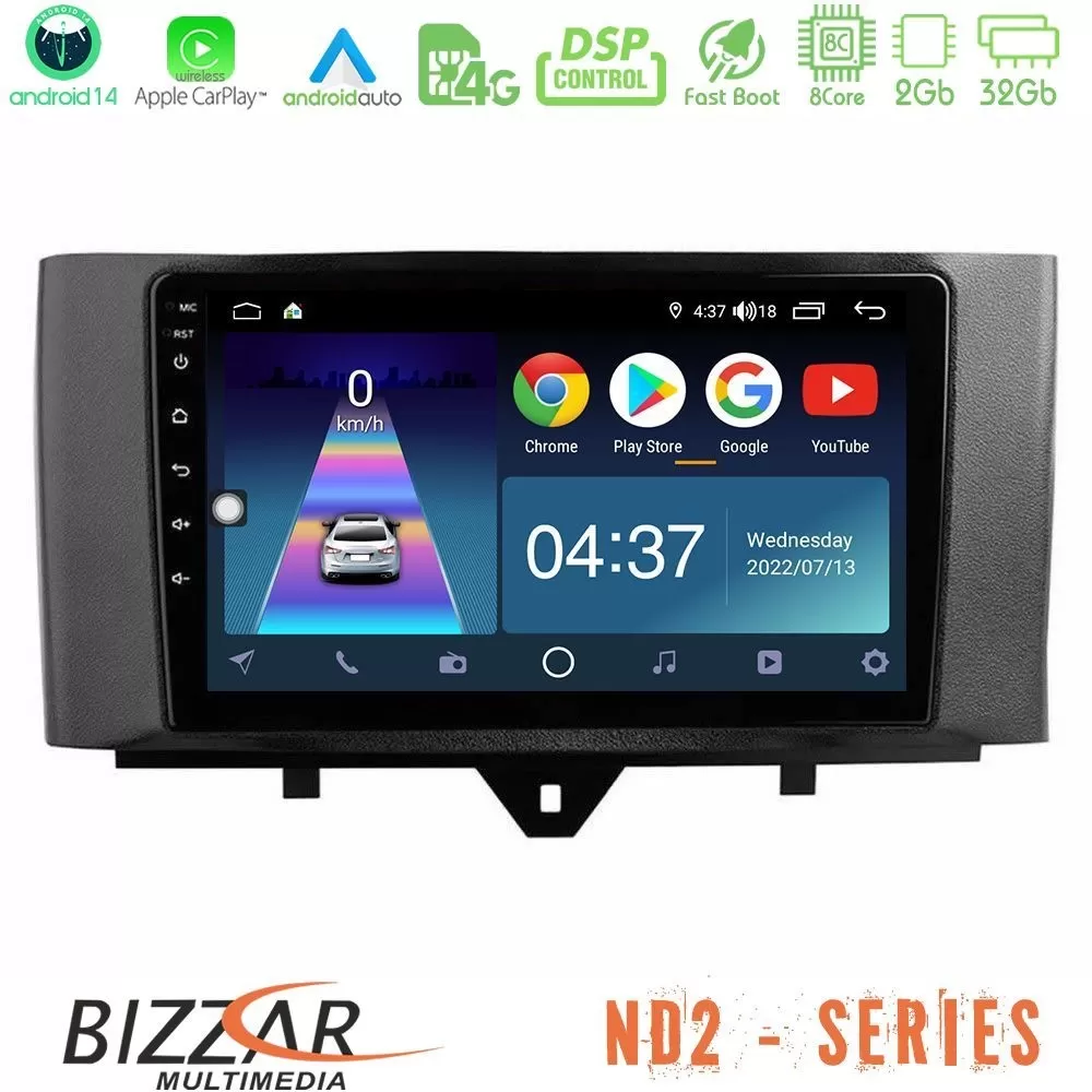 Bizzar ND2 Series 8Core Android14 2+32GB Smart 451 Facelift Navigation Multimedia Tablet 9" Με Carplay & Android Auto