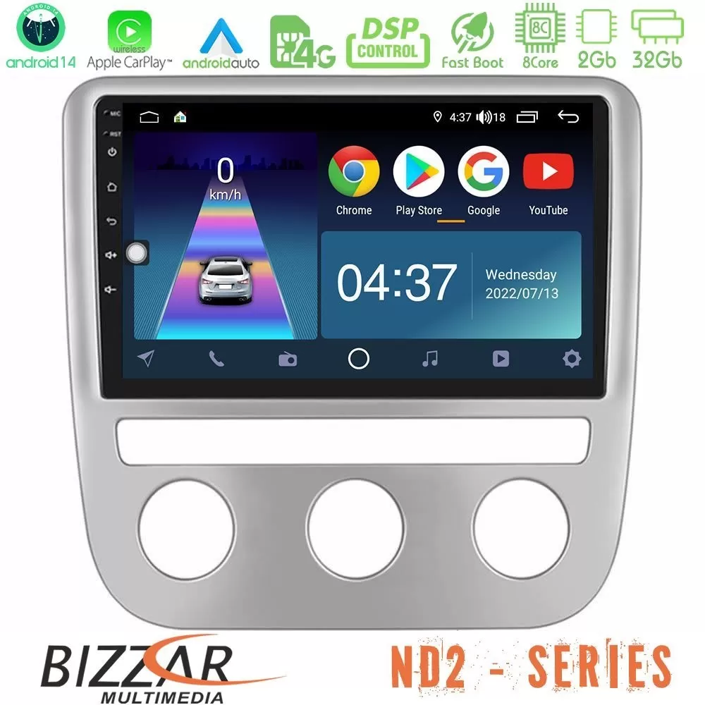 Bizzar ND2 Series 8Core Android14 2+32GB VW Scirocco 2008-2014 Navigation Multimedia Tablet 9" Με Carplay & Android Auto