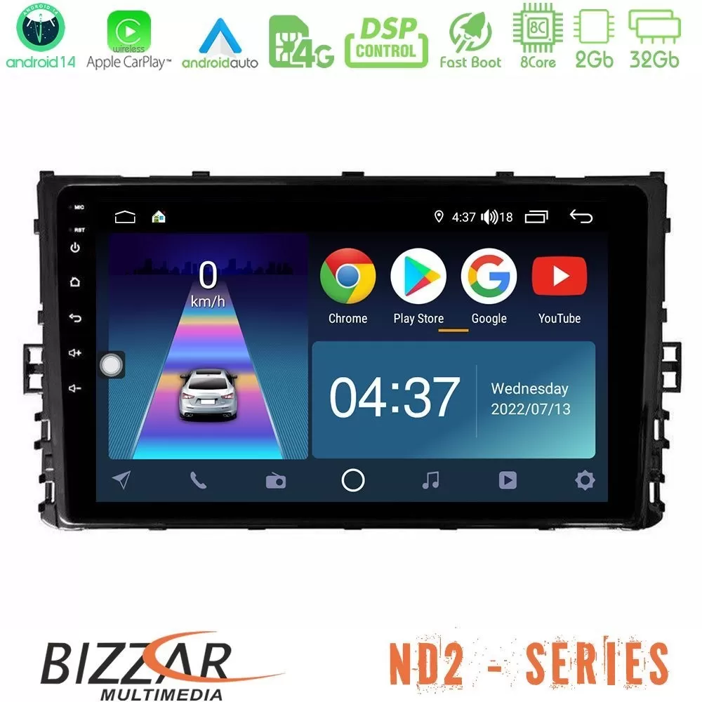 Bizzar ND2 Series 8Core Android14 2+32GB VW MQB 2017- Navigation Multimedia Tablet 9" Με Carplay & Android Auto