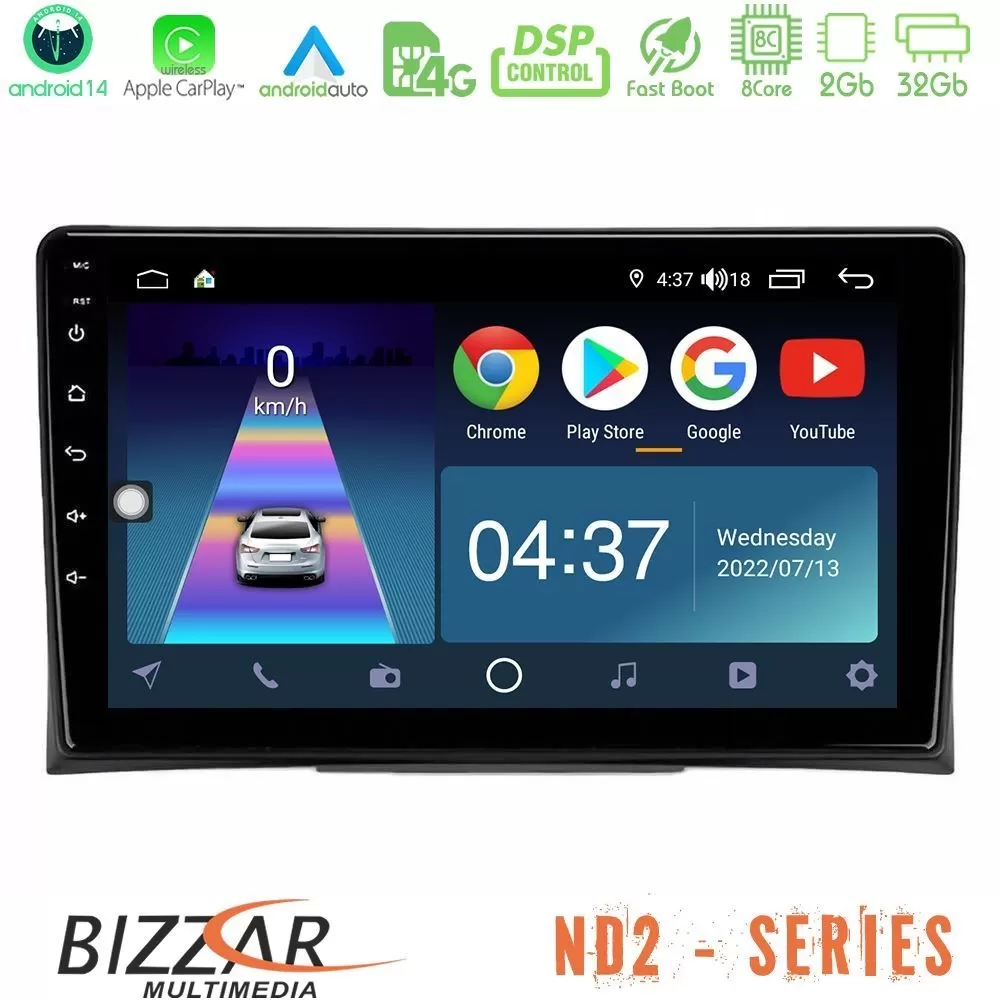 Bizzar ND2 Series 8Core Android14 2+32GB VW Transporter 2003-2015 Navigation Multimedia Tablet 9" Με Carplay & Android Auto