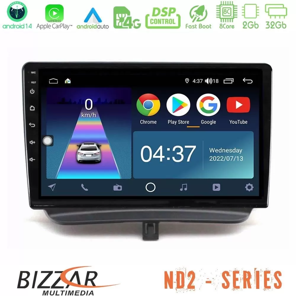 Bizzar ND2 Series 8Core Android14 2+32GB Ford Courier 2015-2023 Navigation Multimedia Tablet 9" Με Carplay & Android Auto