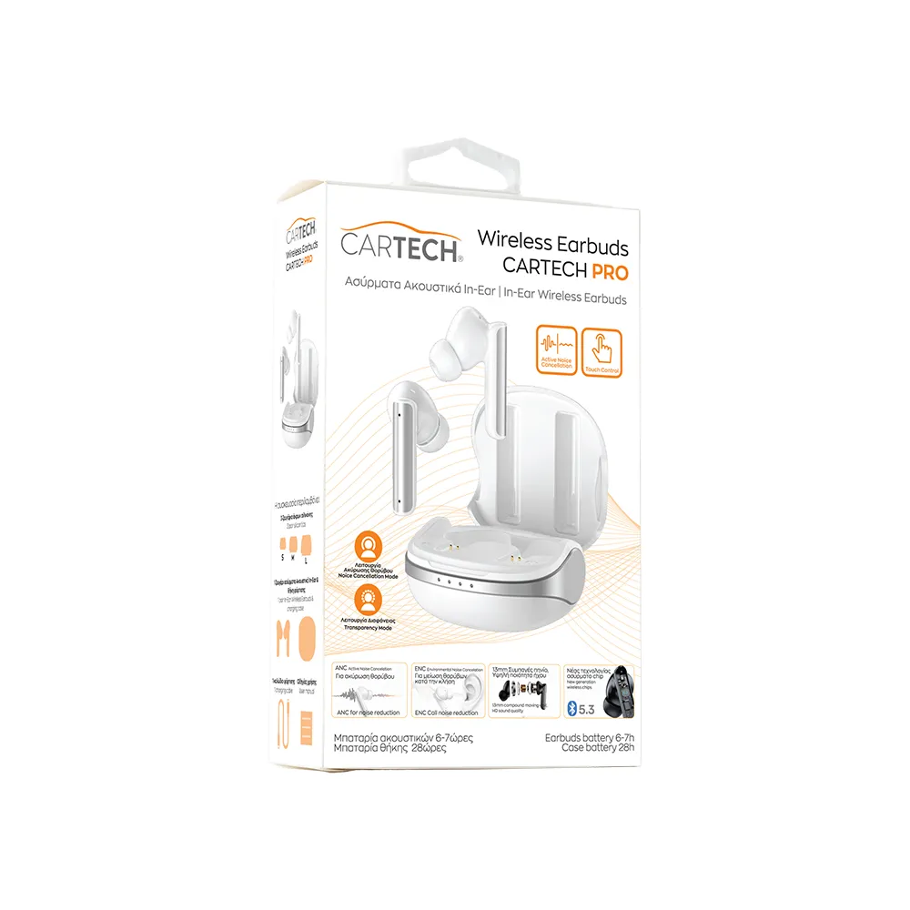 ΑΣΥΡΜΑΤΑ ΑΚΟΥΣΤΙΚΑ In-Ear CARTECH PRO ΛΕΥΚΑ