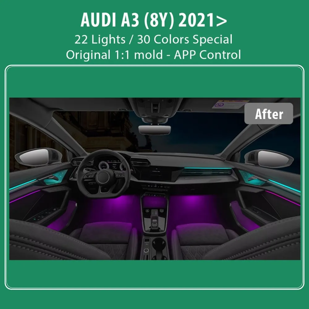 DIQ AMBIENT AUDI A3 (8Y) mod. 2021 (Digital iQ Ambient Light for Audi A3 (8Y) mod. 2021-2025 with 22 Lights)