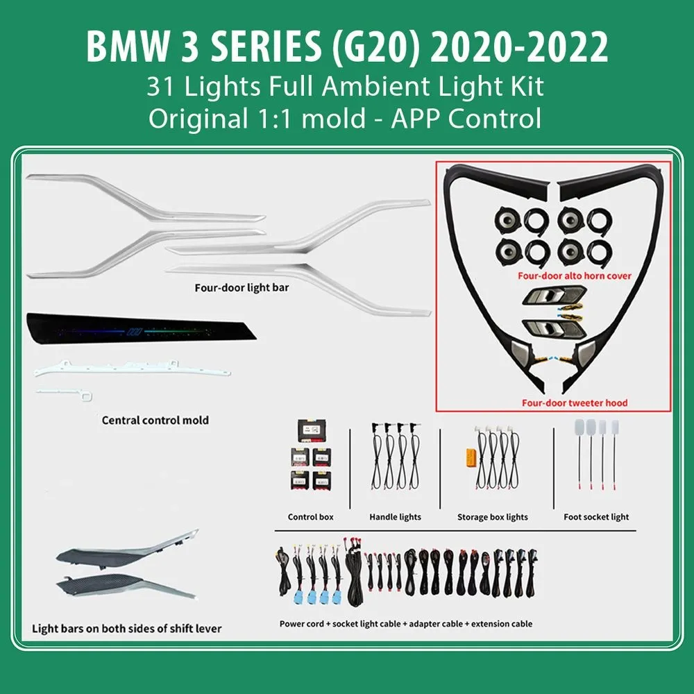 DIQ AMBIENT BMW S.3 FULL (G20) mod. 2018-2022 (Digital iQ Ambient Light for BMW Series 3 mod. 2018-2022 with 31 Lights)
