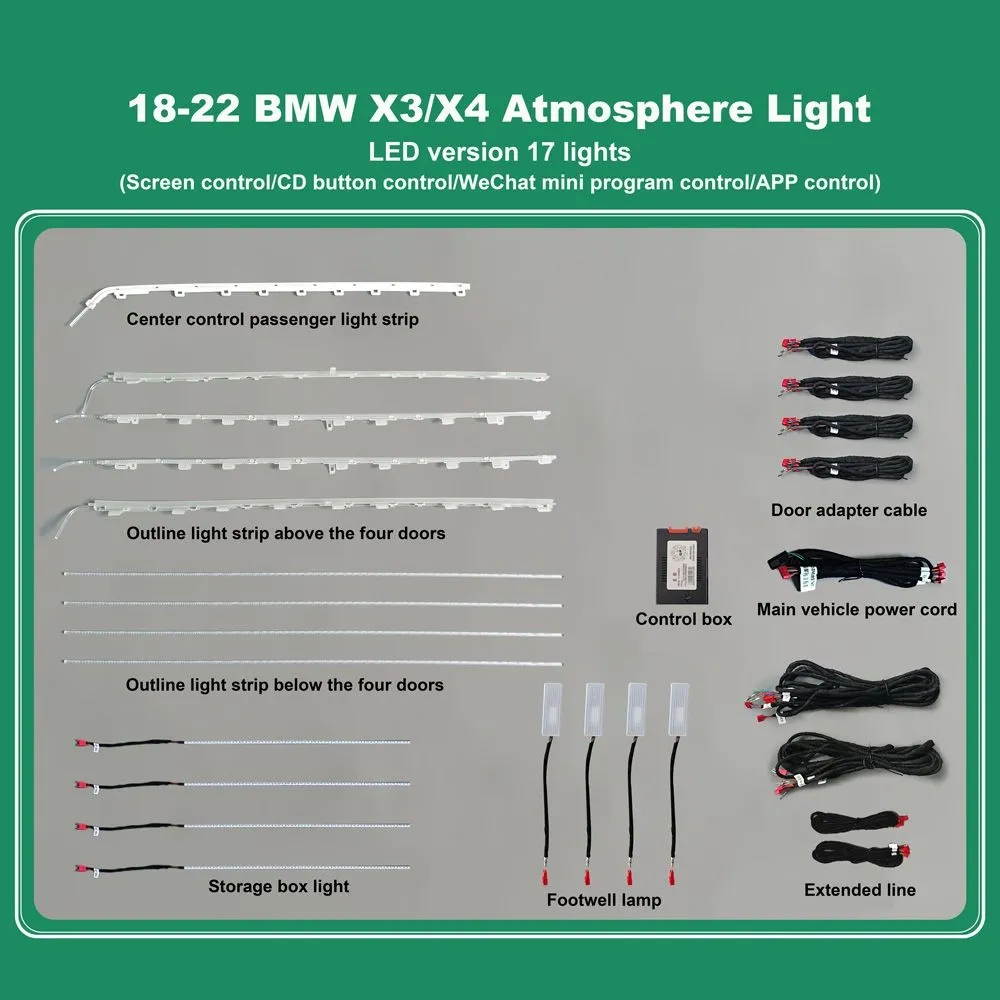 DIQ AMBIENT BMW X3-X4 (G01) mod. 2018 (Digital iQ Ambient Light for BMW X3 - X4 mod. 2018 with 17 Lights, 11 Colours)