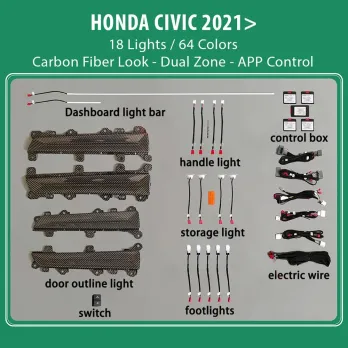 DIQ AMBIENT HONDA CIVIC XI mod. 2021 (Digital iQ Ambient Light for Honda Civic mod. 2021 with 18 Lights)