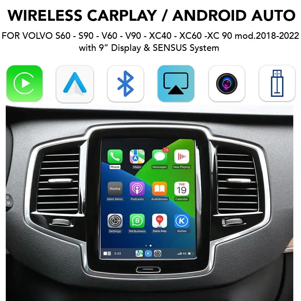 DIGITAL IQ VL 510F CPA (WIRELESS CARPLAY / ANDROID AUTO BOX for VOLVO V90 – S90 – XC40 - XC60 -XC90 mod. 2017-2022 for 9" Di