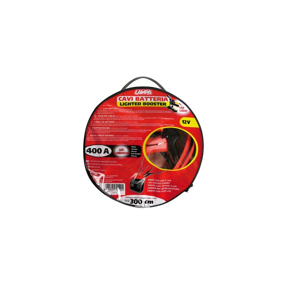 Καλώδια Φορτισης 300CM 400AMP 12V με φως LED